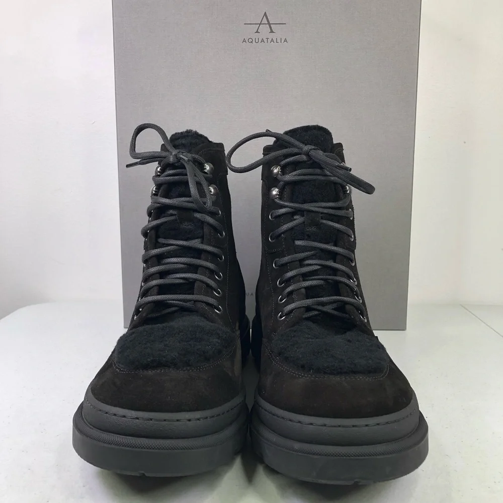 AQUATALIA Men’s Tristian Suede Leather Shearling Lace Up Weatherproof Boots